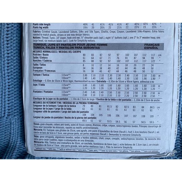 Simplicity 7250 Sewing pattern long top pencil skirt pants size 14 16 18 - Picture 5 of 5